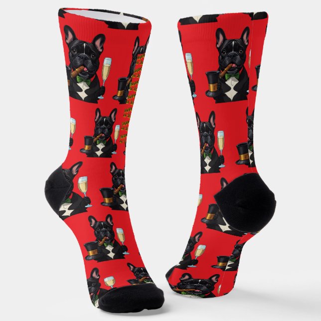 French Bulldog New Year Socks (Angled)