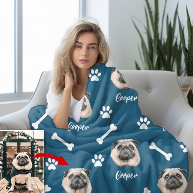 French Bulldog, Ocean Blue Personalised Pet Fleece Blanket (Creator Uploaded)