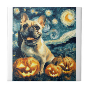 French Bulldog of van gogh starry night halloween Ceramic Tile
