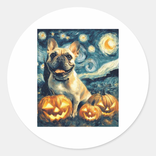 French Bulldog of van gogh starry night halloween  Classic Round Sticker (Front)