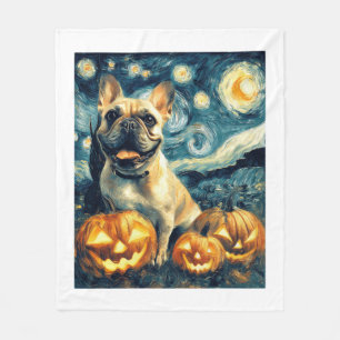 French Bulldog of van gogh starry night halloween Fleece Blanket