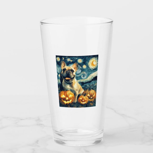 French Bulldog of van gogh starry night halloween  Glass (Front)