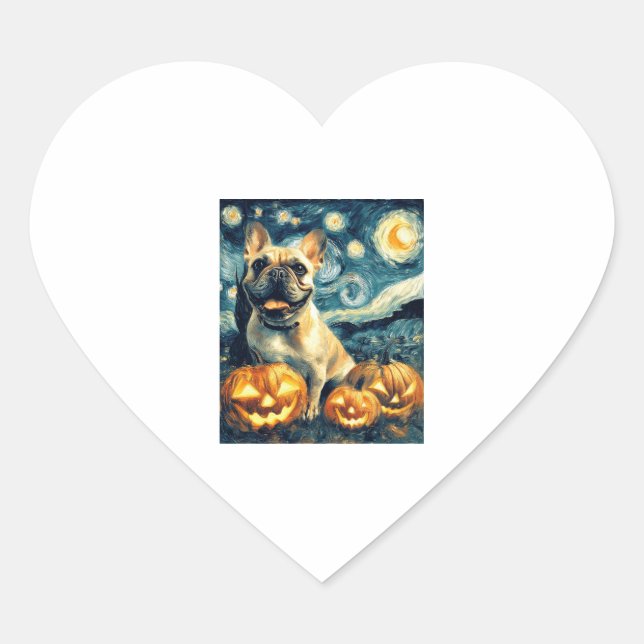 French Bulldog of van gogh starry night halloween  Heart Sticker (Front)