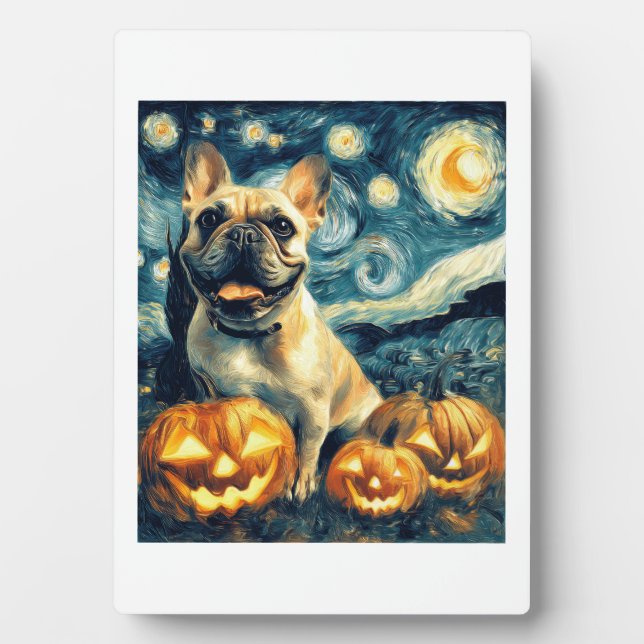 French Bulldog of van gogh starry night halloween  Plaque (Front)