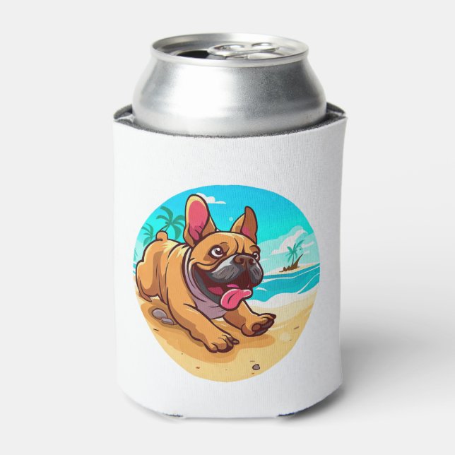 French Bulldog on a Beach Can Cooler (Can Front)