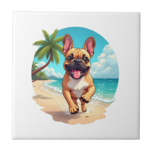 French Bulldog on a Beach Ceramic Tile
