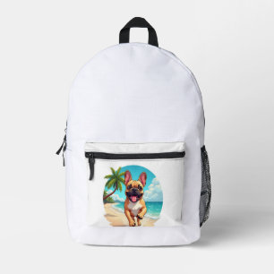French Bulldog on a Beach Printed Backpack