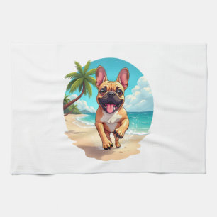 French Bulldog on a Beach Tea Towel