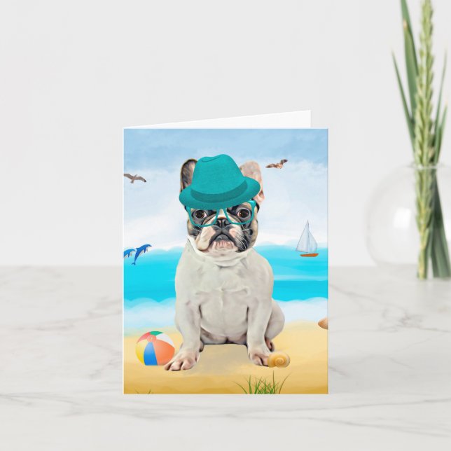 French Bulldog on Beach Card (Front)