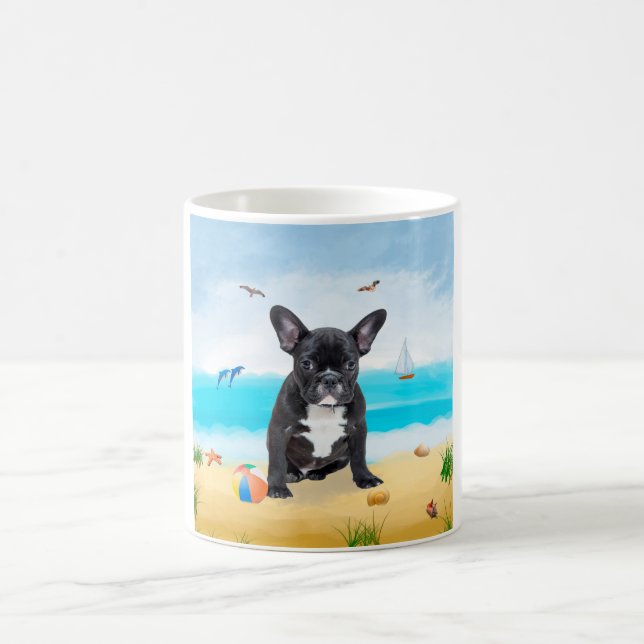 French Bulldog on Beach Coffee Mug (Center)