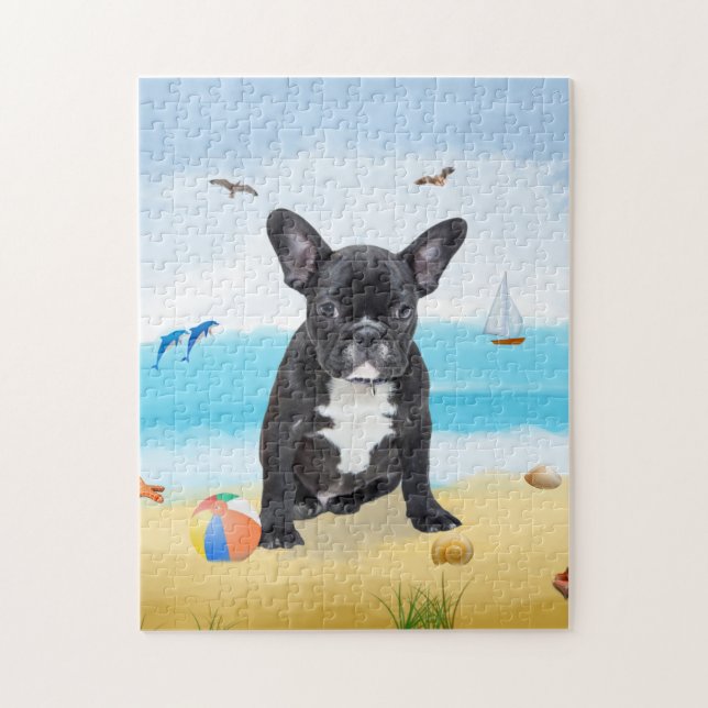french bulldog on beach jigsaw puzzle (Vertical)