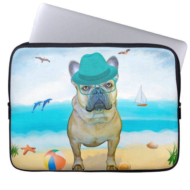 French Bulldog on Beach Laptop Sleeve (Front)