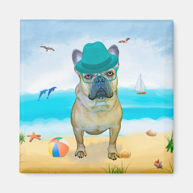 French Bulldog on Beach Magnet (Front)