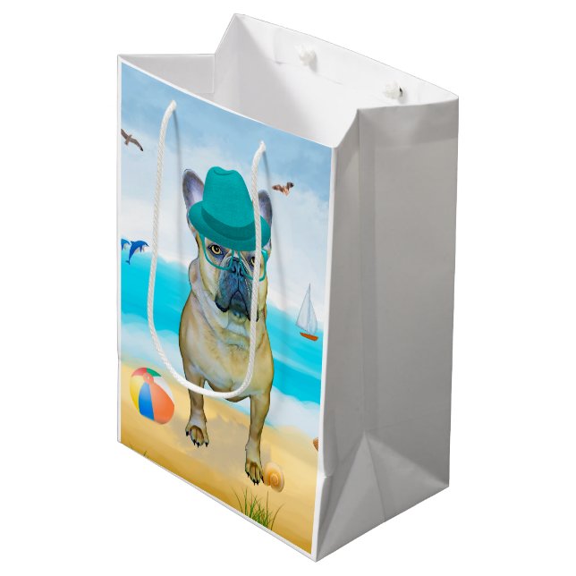 French Bulldog on Beach Medium Gift Bag (Front Angled)
