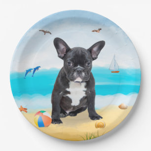 French Bulldog on Beach Paper Plate