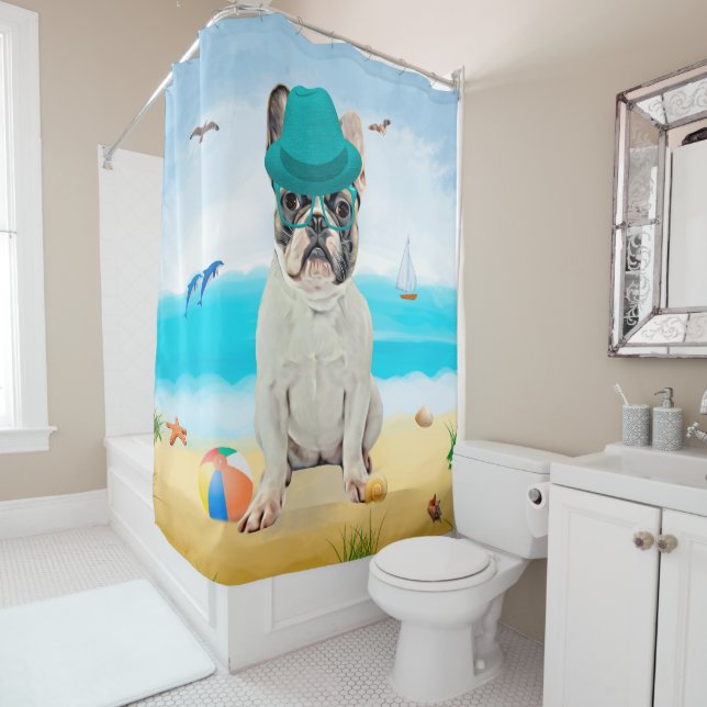 French Bulldog on Beach Shower Curtain (In Situ)