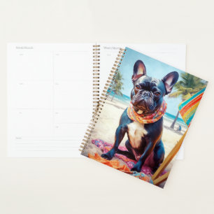 French Bulldog on Beach, summer gift for dog lover Planner
