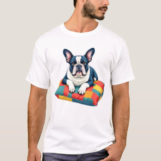 French Bulldog on Colourful Cushion T-Shirt -