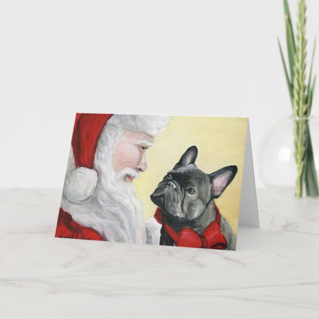 "French Bulldog on Santa's Lap" Christmas Card (Front)