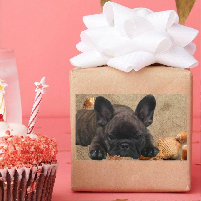 French Bulldog on the beach Rectangular Sticker (Party)