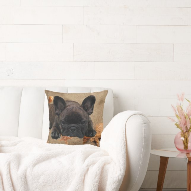 French Bulldog on vacation at the sea  Cushion (Couch)