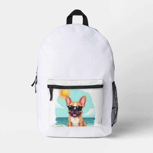 French Bulldog on Vacation Printed Backpack (Front)