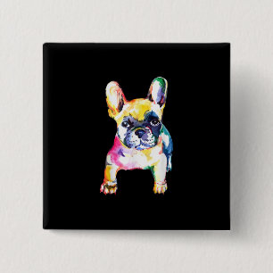 French Bulldog Original Watercolor Drawing Gift 15 Cm Square Badge