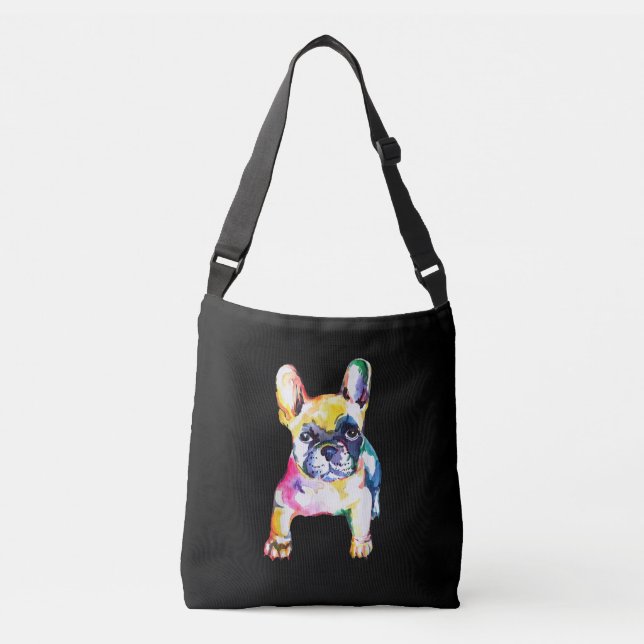 French Bulldog Original Watercolor Drawing Gift Crossbody Bag (Front)