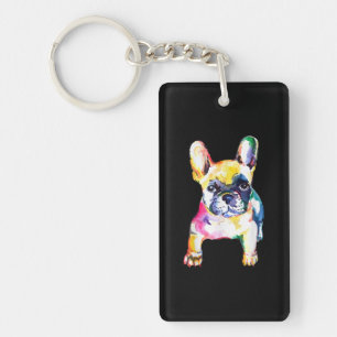 French Bulldog Original Watercolor Drawing Gift Key Ring