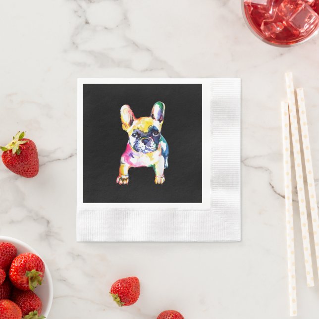 French Bulldog Original Watercolor Drawing Gift Napkin (Insitu)