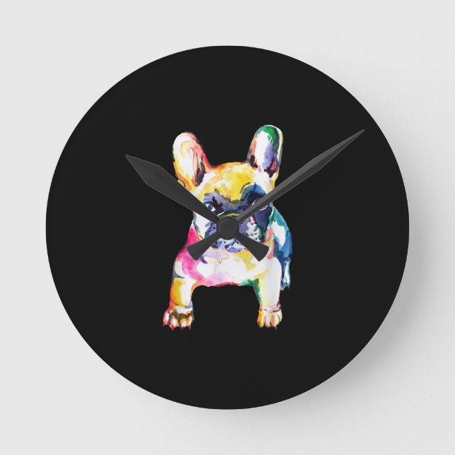 French Bulldog Original Watercolor Drawing Gift Round Clock (Front)