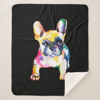 French Bulldog Original Watercolor Drawing Gift Sherpa Blanket