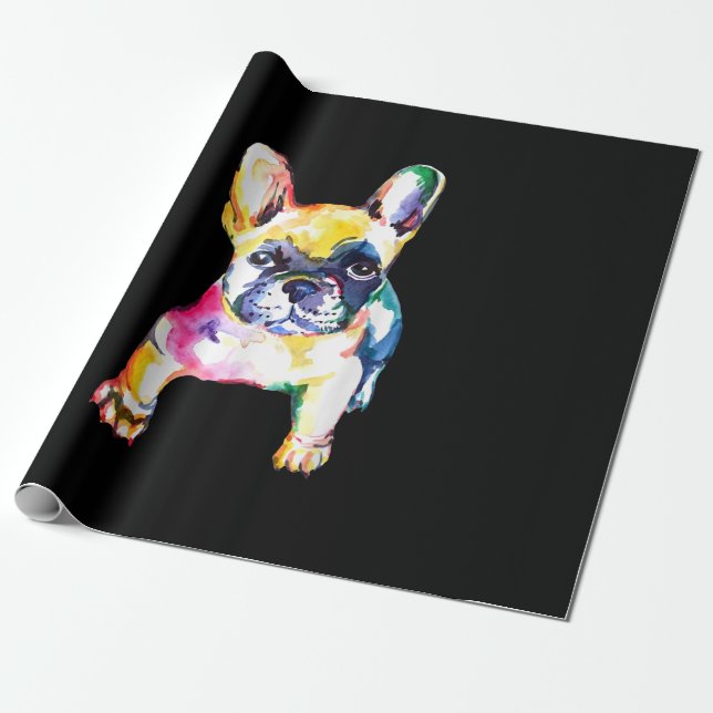 French Bulldog Original Watercolor Drawing Gift Wrapping Paper (Unrolled)