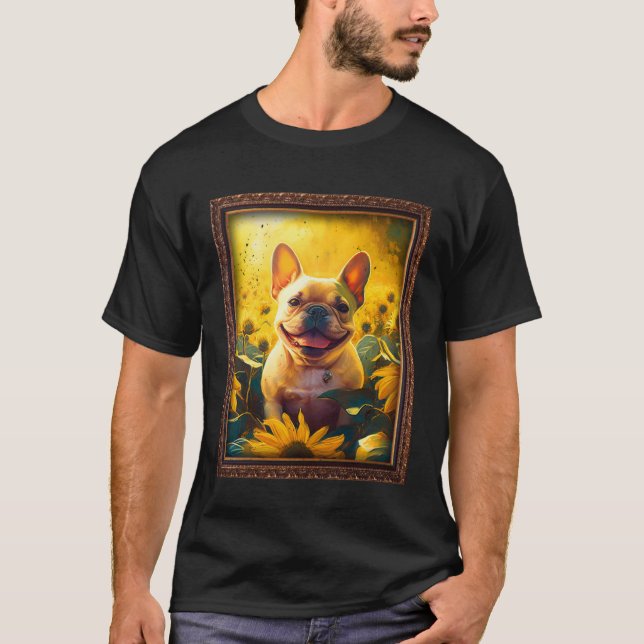 French Bulldog Painting Frenchie Sunflower Flower  T-Shirt (Front)
