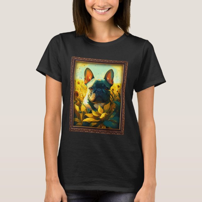 French Bulldog Painting Sunflower Flower Mom Women T-Shirt (Front)