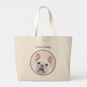 French Bulldog Painting White Cream Pet Dog Art Large Tote Bag
