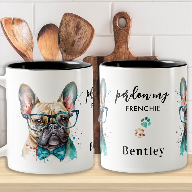 French Bulldog Pardon My Frenchie Cute Dog Two-Tone Coffee Mug (Creator Uploaded)
