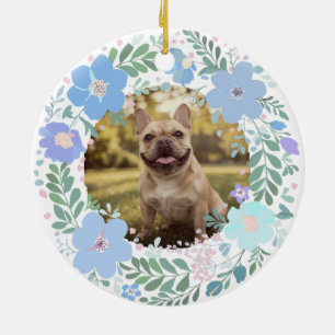 French Bulldog Pastel Blue Custom Photo Memorial Ceramic Ornament