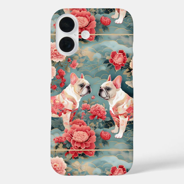 French Bulldog Pastel Pink Flowers Waves  Case-Mate iPhone Case (Back)