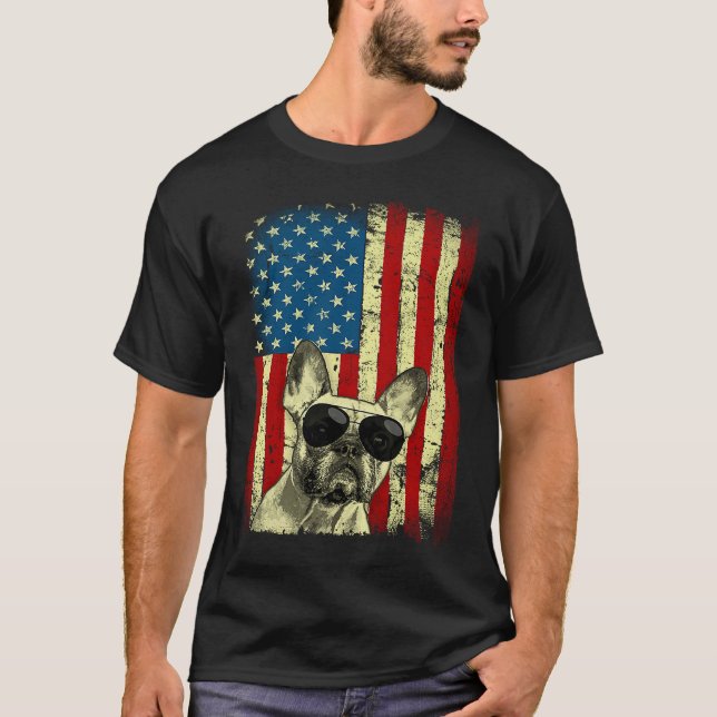 French Bulldog Patriotic USA Flag for Frenchie Own T-Shirt (Front)
