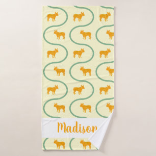 French Bulldog Pattern Custom Name Frenchie Mum Bath Towel