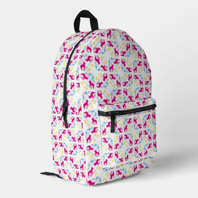 French Bulldog Pattern Pink Yellow Printed Backpack (Back Corner Left)