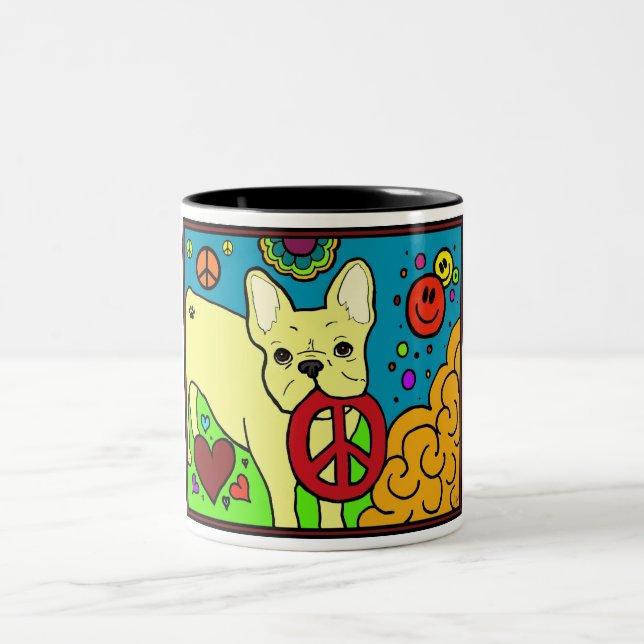 French Bulldog Peace Two-Tone Coffee Mug (Center)
