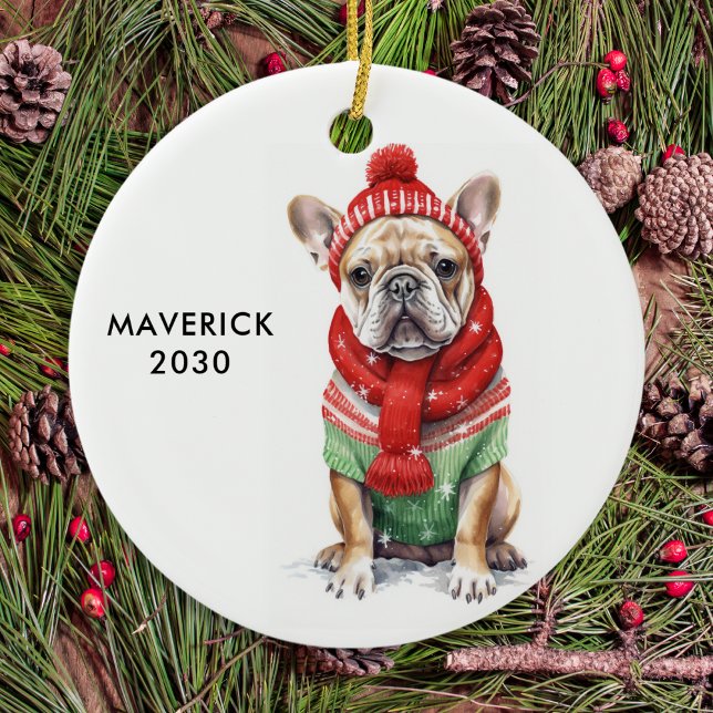 French Bulldog Personalised Dog Lover Christmas  Ceramic Ornament (Creator Uploaded)