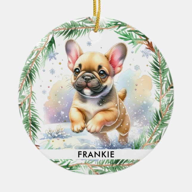 French Bulldog Personalised Puppy Dog Christmas Ceramic Ornament (Front)