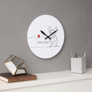 French Bulldog Pet Line Art with Name Bed Large Clock