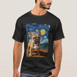 French Bulldog Pet Pose Moon Starry Night Van Gogh T-Shirt