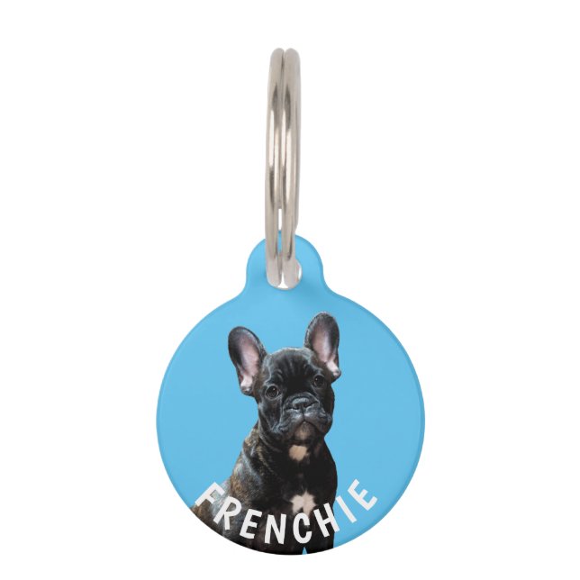 FRENCH BULLDOG PHOTO NAME PET TAG Custom Blue (Front)