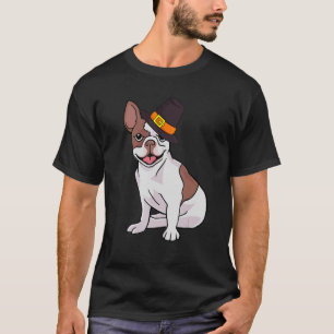 French Bulldog Pilgrim Hat Thanksgiving Day Cute D T-Shirt