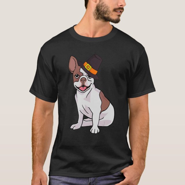French Bulldog Pilgrim Hat Thanksgiving Day Cute D T-Shirt (Front)